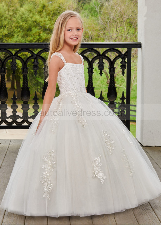 Ivory Lace Tulle Corset Bodice Puffy Flower Girl Dress Ivory Lace Tulle Corset Bodice Puffy Flower Girl Dress